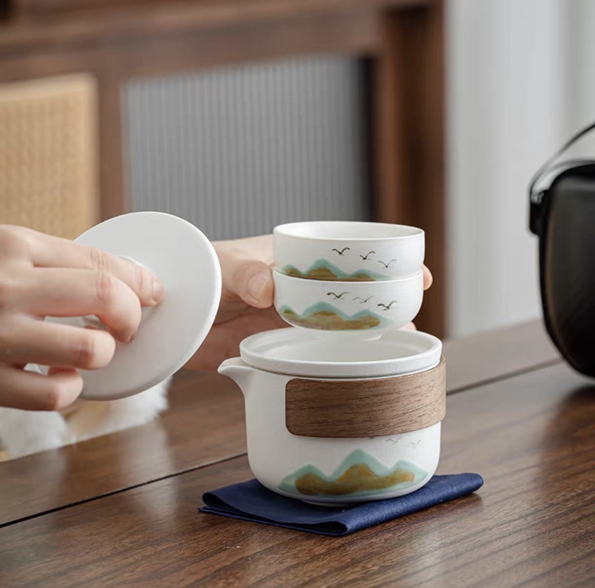Mountain wood travel tea set for Gongfu tea 2